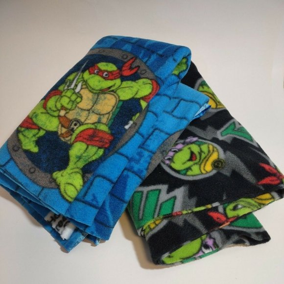 2 TMNT Ninja Turtles fleece fabric fragments craft project blue black 23 x 62 in - Picture 1 of 4